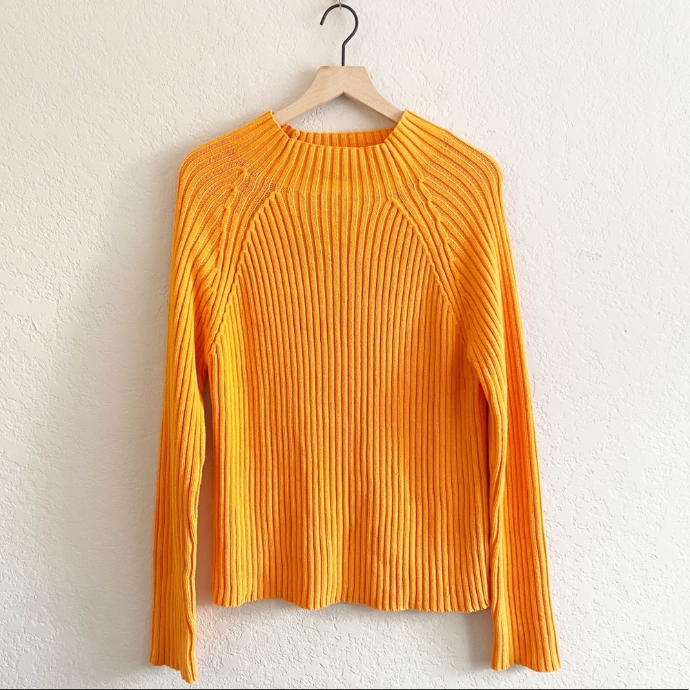 Chunky Knit Ribbed Mock Neck Sweater Pullover L